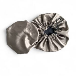 Satijnen bonnet - Zwart & Taupe